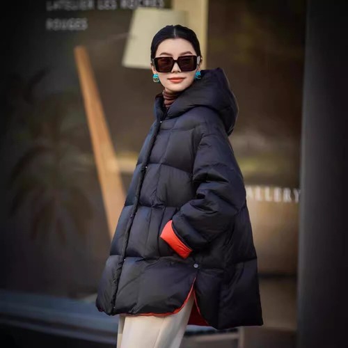 OFF WHITE Cappotto lungo stile americano invernale donna con cappuccio piumino d'anatra giacca cappotto largo