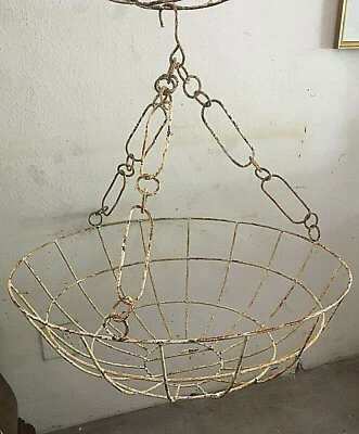 Antigua cesta de hierro forjado redonda colgante maceta porche rústico 30" W Foto 1 de 4