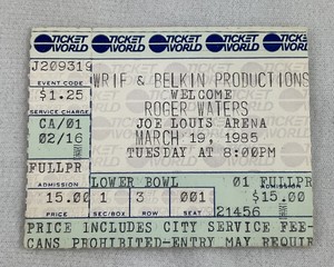 1985 03/19 ROGER WATERS Concert Ticket-Joe Louis Arena