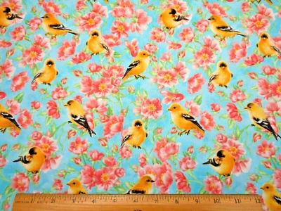 Tela Edredón Por Media Yarda Amarillo Pájaros Rosa Verde Floral Azul Algodón Premium #C Foto 1 de 2