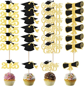 24Pcs Graduation Cupcake Toppers 2025, Graduation Party Decorations 4 Styles Gra - Picture 1 of 7
