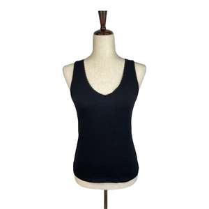 NEW Ambiance Women's Black Ribbed Lace Hem V-Neck Tank Top Size Small B47 - Picture 1 of 4