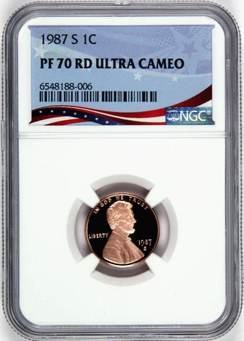 1987-S Lincoln Cent Graded PF70RD Ultra Cameo by NGC - Registry Quality Coin Cover