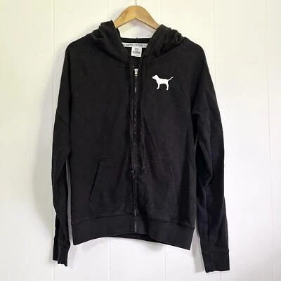 Chaqueta con capucha Victoria’s Secret negra con cremallera manga larga para mujer mediana Foto 1 de 4