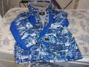 Youth Size XL (14-16) Swiss + Tech Blue & White Digital Patterned Hooded Parka - Picture 1 of 7