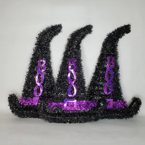 Halloween Holiday Tinsel Witch Hat Frame Wall Door DIY 15.5 Black Purple NEW 3pk - Picture 1 of 5