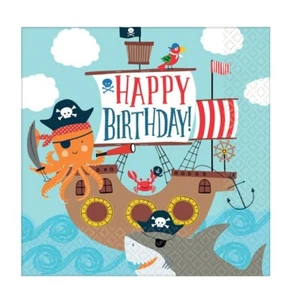 Pirate Happy Birthday Luncheon Napkins (36) 2 Ply Party Tableware Nautical Shark - Picture 1 of 3