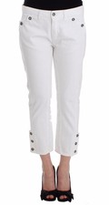 Ermanno Scervino Women White Jeans Pants 100% Cotton Cropped Trousers Sz IT 40 S