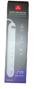 Globe Surge Protector With 2 USB Charging 6 Outlets 4 Ft  (1.22 cm) Long - Picture 1 of 7