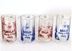 Lot of 4 Vintage Glass Mugs Handle MEDA Milk Chug A Lug Mug Western 1960's - Picture 1 of 12