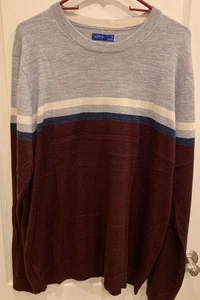 APT. 9 Men’s XL Merino Wool Blend Sweater Gray Burgundy Stripe Crewneck - Picture 1 of 5