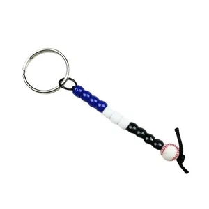 Baseball Keychain Blue White Black MLB Little League Sports Fan Handmade Beaded - Picture 1 of 4