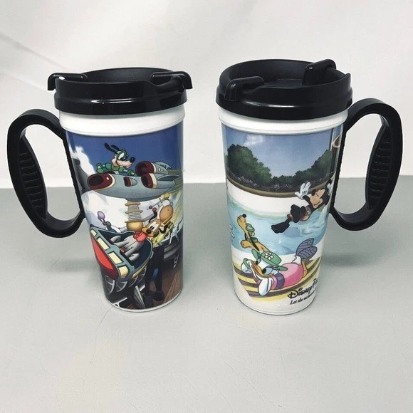 Juego de 2 tazas de viaje de plástico de los parques de Disney Mickey Minnie Mouse Space Mountain Foto 1 de 4