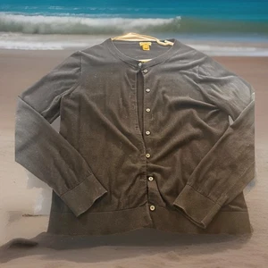 J Crew The Caryn Cardigan Black Button Front 100% Cotton Women's Size L - Picture 1 of 6