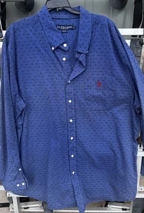 US POLO ASSN Shirt Red Pony Button Down Blue Black Cotton Embroidered Men 2XLT - Picture 1 of 3