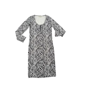 Maxi Vestido Nicki Minaj Negro Blanco Estampado Geométrico Manga Larga Mujer XL - Imagen 1 de 5
