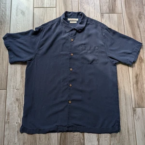 TOMMY BAHAMA Men's Navy Blue M Medium Hawaiian Tropical Beach Silk Shirt M - Picture 1 of 6