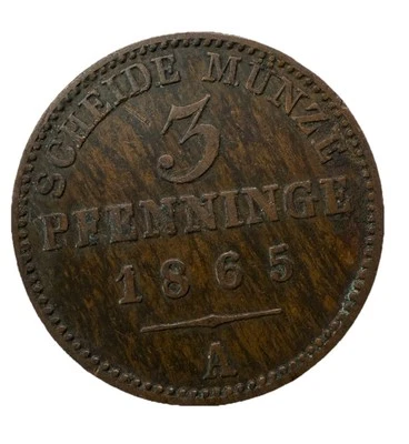 1865 A German States Prussia 3 Pfennig Copper W/ Woody Toning Very Nice - Image 1 of 4