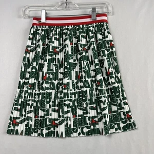 Lacoste Skirt Girls Size 12 All Over Crocodile Print Green White Red Pleated - Picture 1 of 9