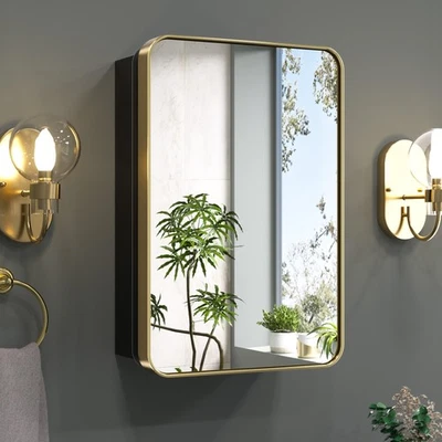 Botiquín de baño dorado con espejo 16 x 24 pulgadas, pequeño latón cepillado... Foto 1 de 4