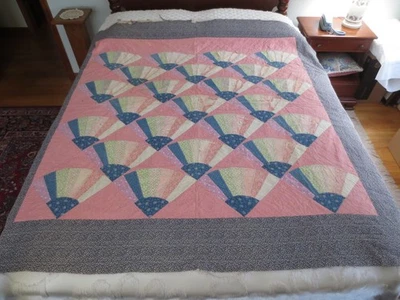 Handmade ANTIQUE "As Found"  FAN PATCHWORK Cotton QUILT CUTTER - 67.5" x 66.5" - Image 1 of 4