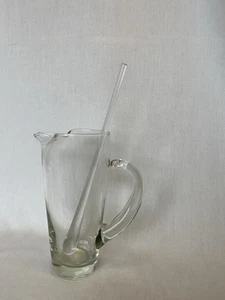 Vtg. Crystal Glass Martini Pitcher With Glass Stirrer, Applied Handle Tapered - Picture 1 of 11