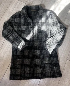 Zara Man Men's Wool Black GreyChecked Overcoat Long Coat Size LLarge 42" - Picture 1 of 5