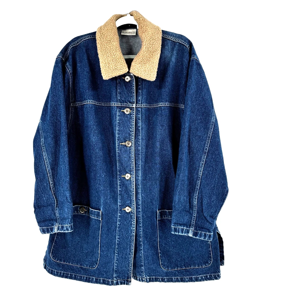 Chaqueta vaquera de mezclilla para mujer Elizabeth Liz Claiborne 2X cuello sherpa tareas de granero Foto 1 de 4