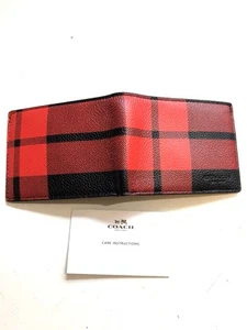 Red Black Plaid Coach Wallet Unisex thin Pebbled Collectible Grad Father Holiday - Picture 1 of 7