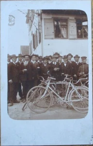 Schwaben Bräu Beer Sign, Bicycle Men 1908 Realphoto Postcard Rppc - Picture 1 of 1