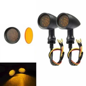2 NEW Motorcycle Bullet Chrome Turn Signals Blinker Amber Lights Black - Picture 1 of 6
