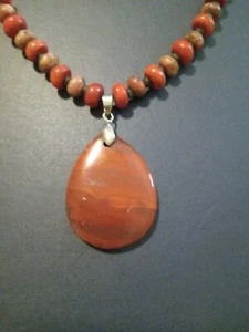Natural Jasper  and silver plated 18.5" necklace - Picture 1 of 2