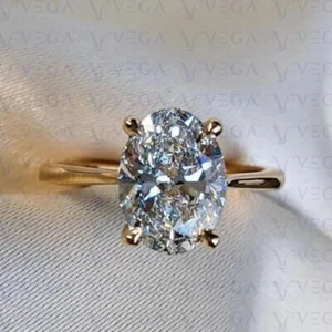 Solid 14K Yellow Gold Lab Created 2.50 Carat Oval Cut HPHT Diamond Wedding Ring - Picture 1 of 21