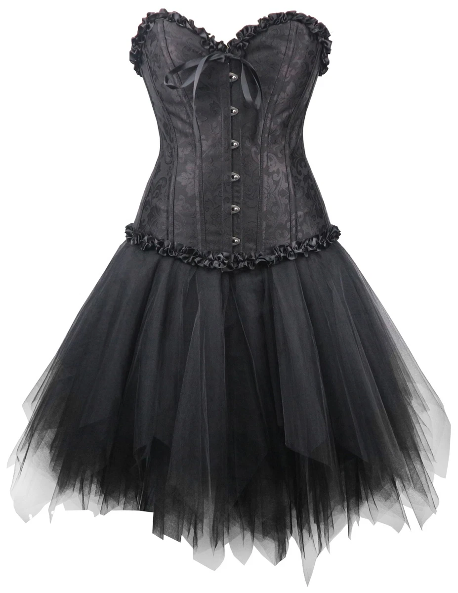 Steampunk Corsage-Kostüm-Set Für Damen - Mit Unterbrust-Korsett, Piratenbluse & Chiffon-Rock - Größen XS Bis 7XL, Für Karneval & Mottopartys