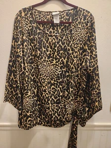 Jaclyn Smith Womens 2X Animal Print Long Sleeve Tie Bottom Tunic Top NWT 48-3 - Picture 1 of 6