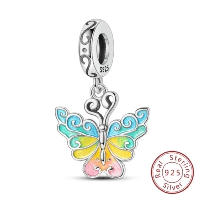 MULA Frauen 925 Sterling Silber Charm Bunte Emaille Schmetterling Für Armbänder - Bild 1 von 4