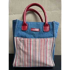 Longaberger Homestead Multi Color Striped Denim Small Tote Handbag Purse - Picture 1 of 7