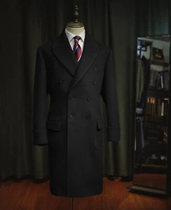 100% Cashmere Men's Overcoat Business Casual Tuxedos Double Breasted Long Jacket - Picture 1 of 27