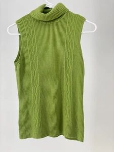 Requirements Turtle Neck Sleeveless Cable Sweater Lime Green Size Medium Juniors - Picture 1 of 5