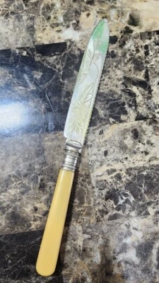 🔎VTG BAKELITE HANDLED BRIGHT CUT SILVERPLATED SERRATED BACK EDGED CAKE KNIFE🍰 - Image 1 of 4