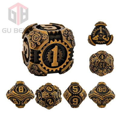 7PCS Metal DND Dice Set Polyhedral Die TRPG Dungeons and Dragons Steampunk Gear - Image 1 of 4