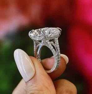 19.5 CT Cushion Cut Moissanite Solitaire Engagement Ring 14k White Gold - Picture 1 of 7