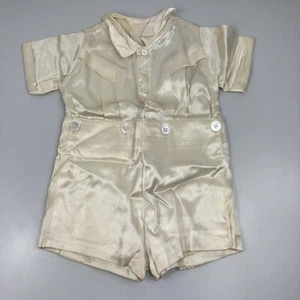 Vintage Jungen Seide Strampler Union Anzug Creme Knopfleiste Hemd Shorts 2-teiliges Outfit - Bild 1 von 24
