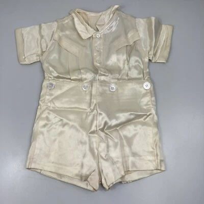 Macacão de seda vintage masculino terno união botão creme frente camisa shorts roupa 2 peças - Imagem 1 de 4