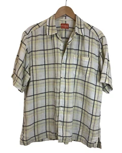 Tommy Bahama Mens Linen Shirt L Check S/S Button Up Island Floral Linen Hawaiian - Picture 1 of 4