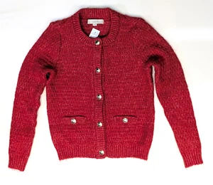 LOFT Women's Red Cardigan Sweater Jacket Gold Buttons NWT Size XS - Picture 1 of 7