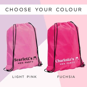 Personalisierte rosa Henne Party Kordelzug Tasche Henne tun Gefallen Geschenktüten Team Braut - Bild 1 von 7