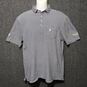 Johnnie O Polo Shirt Mens Medium Navy Blue White Stripe Performance Golf Cotton - Picture 1 of 14