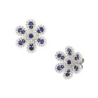 14K or Blanc Diamant Saphir Bleu Fleur Boucles D'Oreilles 0.85ct Tdw