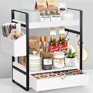 2 Tier Coffee Bar Accessories and Organizer Wood Coffee Station Organizer for... - Picture 1 of 7